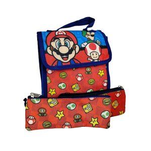 Nintendo 2018 Super Mario Insulated Lunch Bag and Pencil Pouch Holders 3 pieces